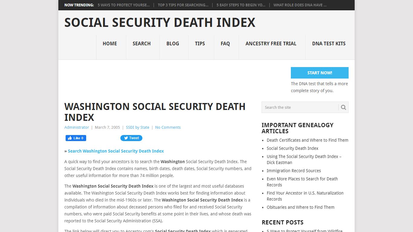 Washington Social Security Death Index