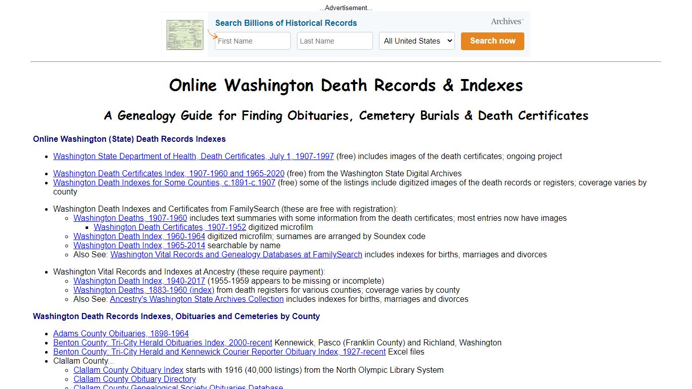 Online Washington Death Indexes, Records & Obituaries