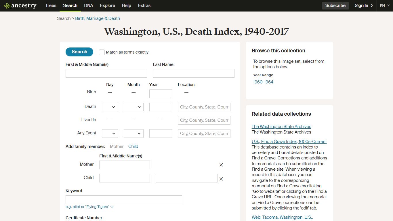 Washington, U.S., Death Index, 1940-2017 - Ancestry.com